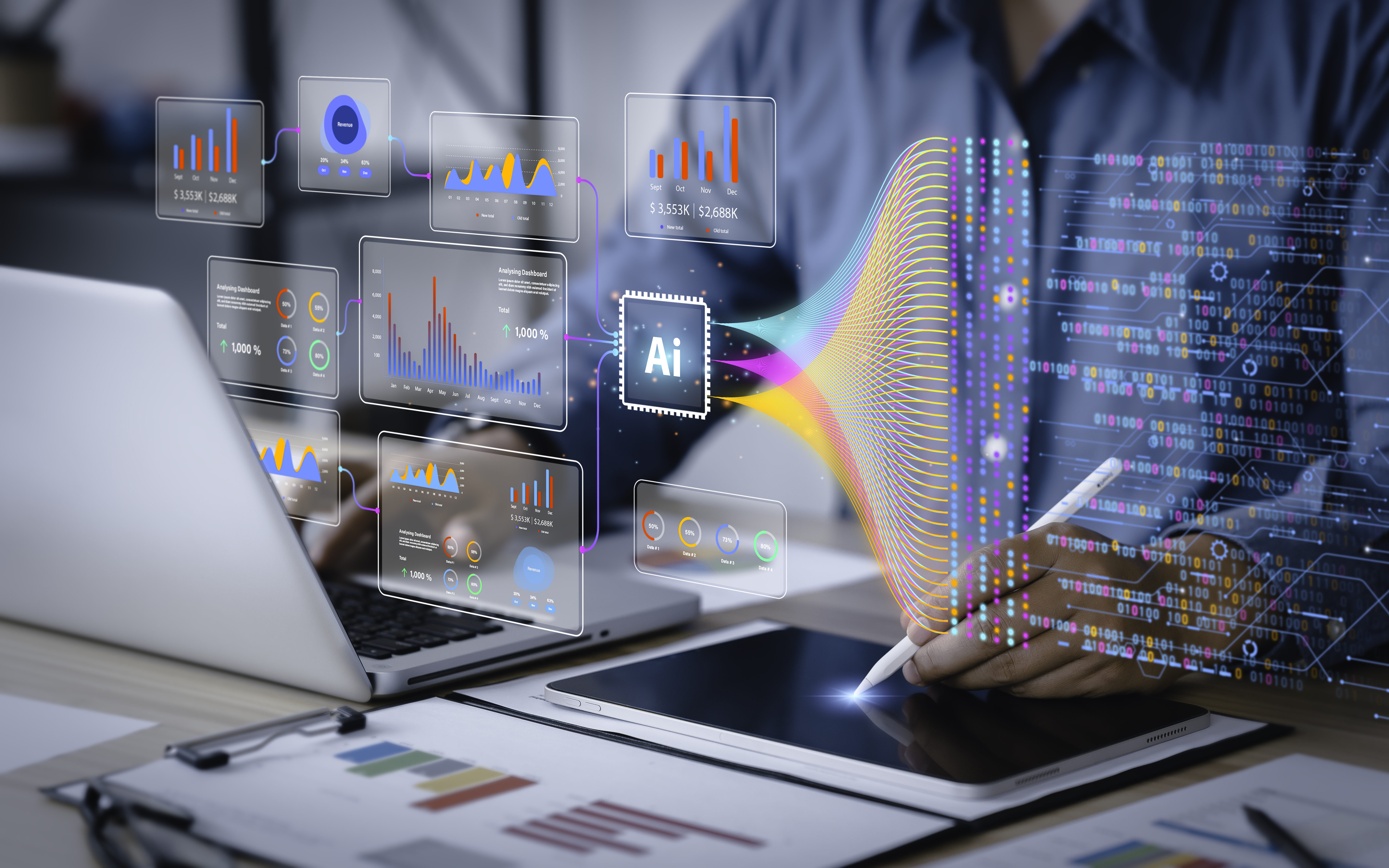 Futuristic visualization of AI and technology in real estate