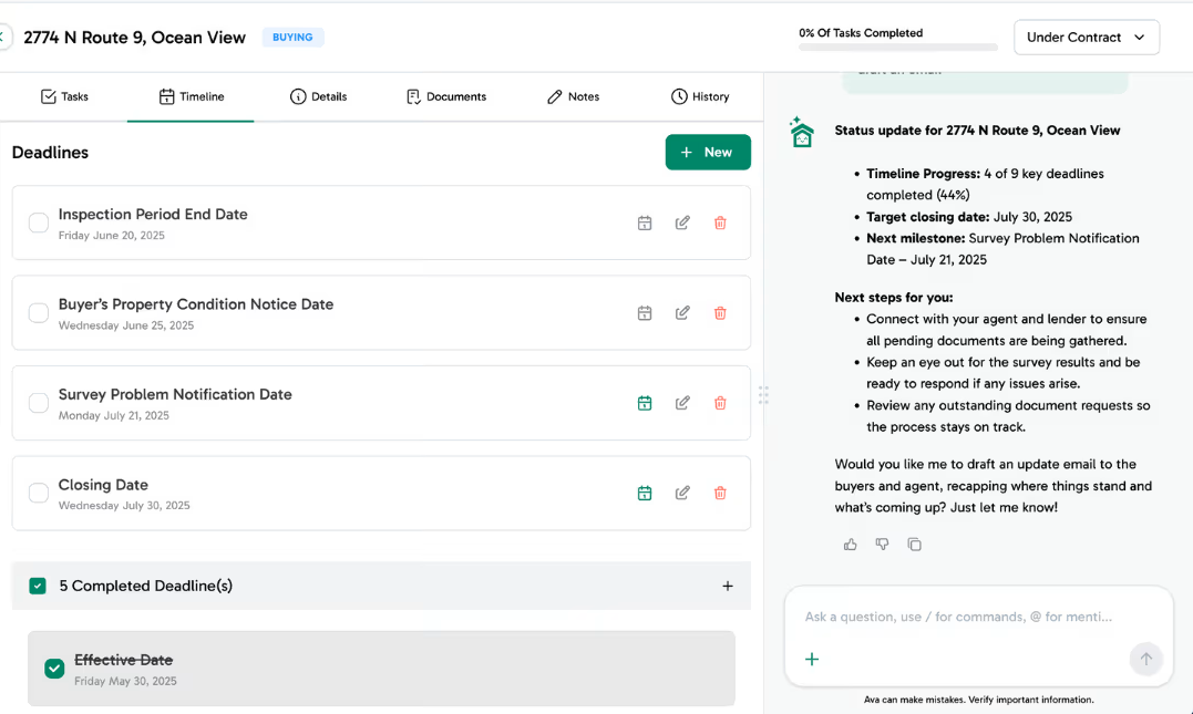 Screenshot of ListedKit's Ava chat interface